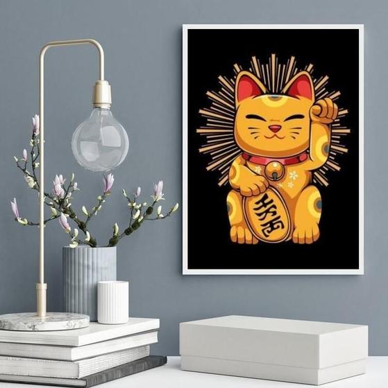 Imagem de Quadro Decorativo Gato Maneki Neko 24X18Cm - Com Vidro