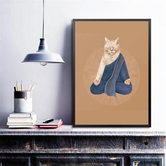 Imagem de Quadro Decorativo Gato Praticando Yoga 45X34Cm - Com Vidro