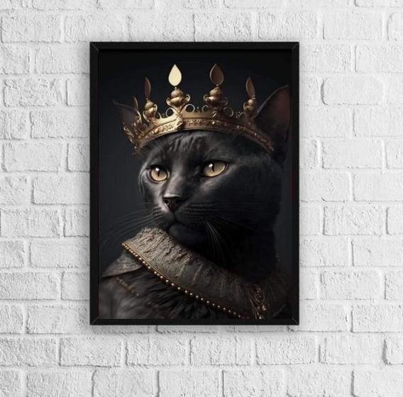 Imagem de Quadro Decorativo Gato Preto com Coroa 24x18cm - Vidro Preta