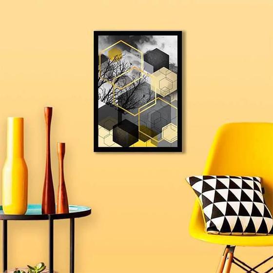 Imagem de Quadro Decorativo Geométrico Hexágonos 45x34Cm Moldura Preta