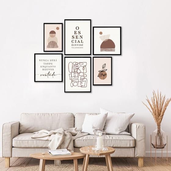 Imagem de Quadro Decorativo Geométrico O Essencial Conjunto com 6 telas 20x30 30x30 e 30x40 de Parede para Sala Quarto Escritório