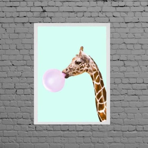 Imagem de Quadro Decorativo Girafa Bubble Gum 33X24 C/Vidro - Branca