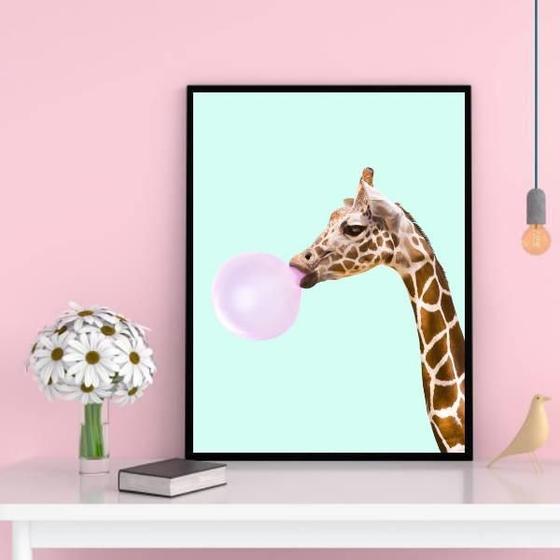 Imagem de Quadro Decorativo Girafa Bubble Gum 33X24 C/Vidro - Branca