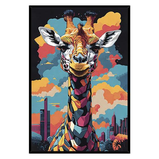 Imagem de Quadro Decorativo Girafa Cores Moldura CxAlta 100x66
