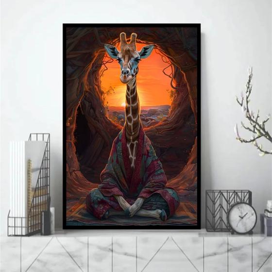 Imagem de Quadro Decorativo Girafa Meditando 33x24cm - com vidro