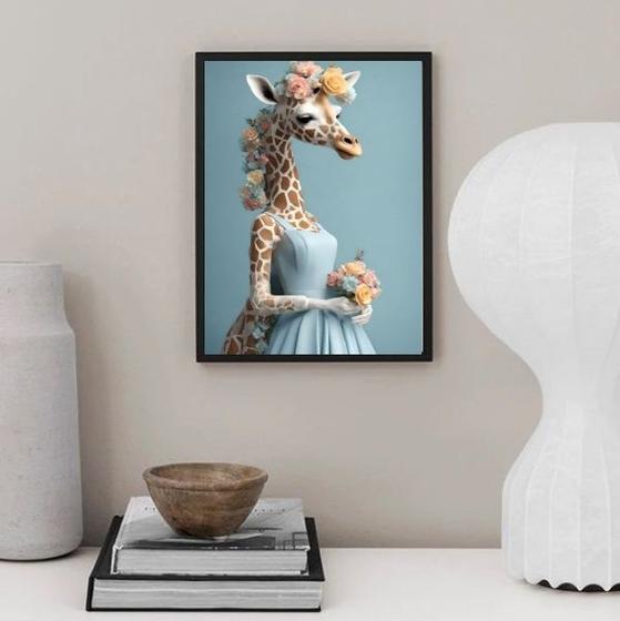 Imagem de Quadro Decorativo Girafa Noiva 33x24cm - com vidro