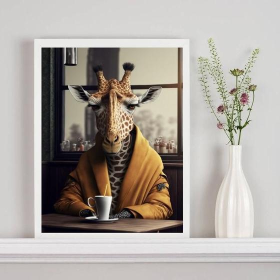 Imagem de Quadro Decorativo Girafa Tomando Café 45X34Cm