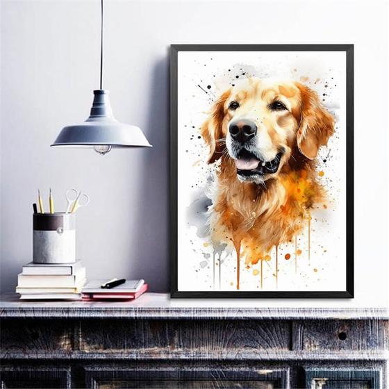 Imagem de Quadro Decorativo Golden Retriever Aquarela 24x18cm - com vidro