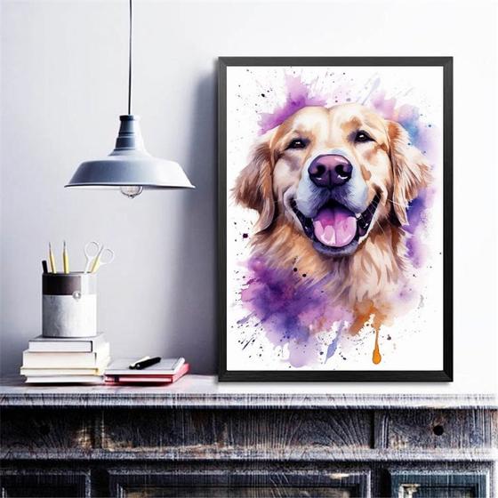 Imagem de Quadro Decorativo Golden Retriever Happy Aquarela 45x34cm