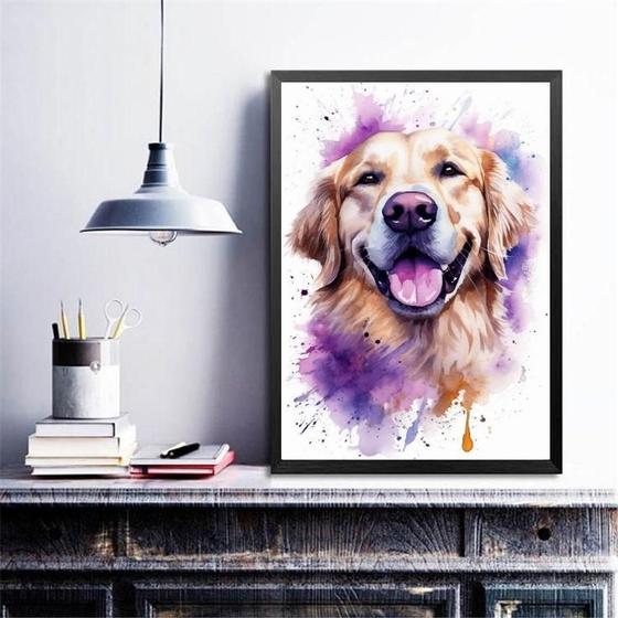 Imagem de Quadro Decorativo Golden Retriever Happy Aquarela 45X34Cm