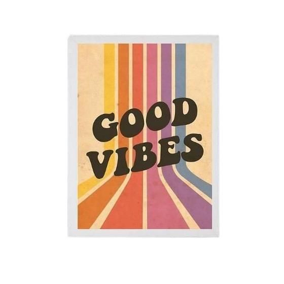 Imagem de Quadro Decorativo Good Vibes Retrô 24X18 Com Vidro - Preta