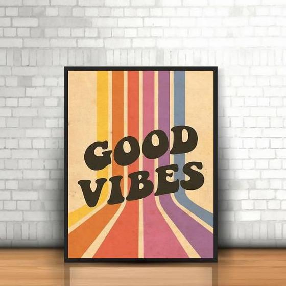 Imagem de Quadro Decorativo Good Vibes Retrô 45X34Cm Moldura Branca