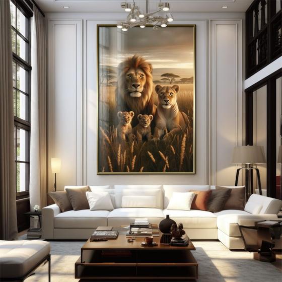 Imagem de Quadro Decorativo GRANDE Alta Resolução Para Sala Quarto Escritório Quadro Família de Leão 2F Savana 90x60