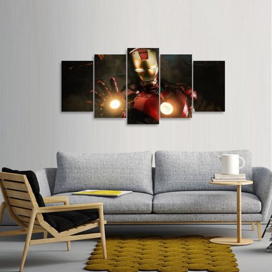 Imagem de Quadro decorativo Homem de Ferro Para Quarto Mosaico 5 Peças