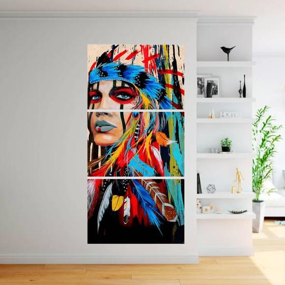 Imagem de Quadro Decorativo Índia Americana 3 Peças 160x65cm