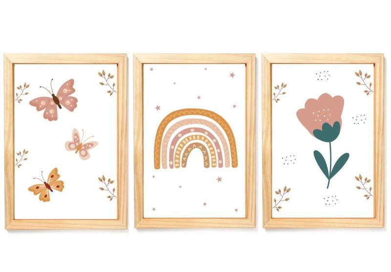 Imagem de Quadro Decorativo Infantil arco-íris boho borboleta flor