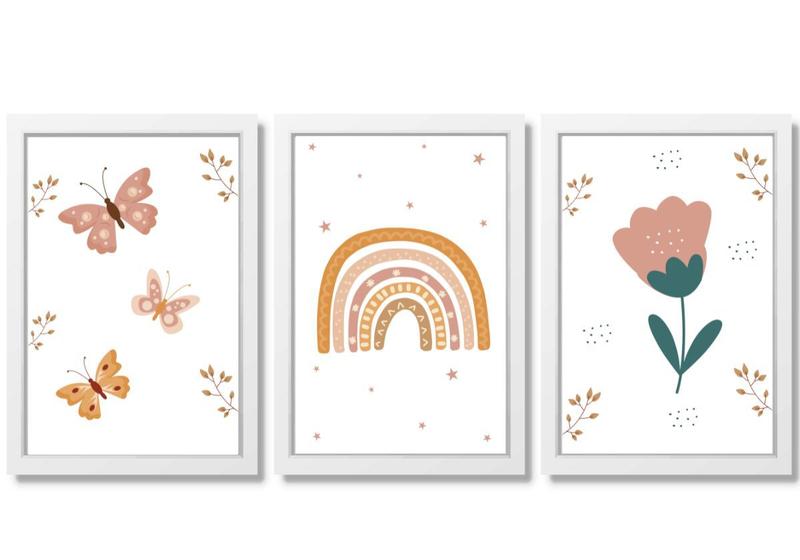 Imagem de Quadro Decorativo Infantil arco-íris boho borboleta flor