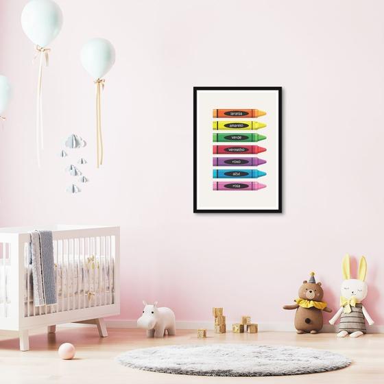 Imagem de Quadro Decorativo Infantil, Cores em Giz Moldura Caixa, Preta