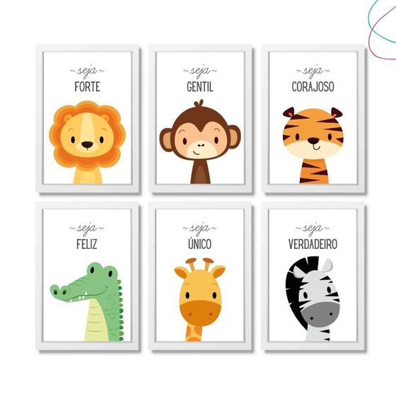 Imagem de Quadro Decorativo Infantil Safari Animais com moldura