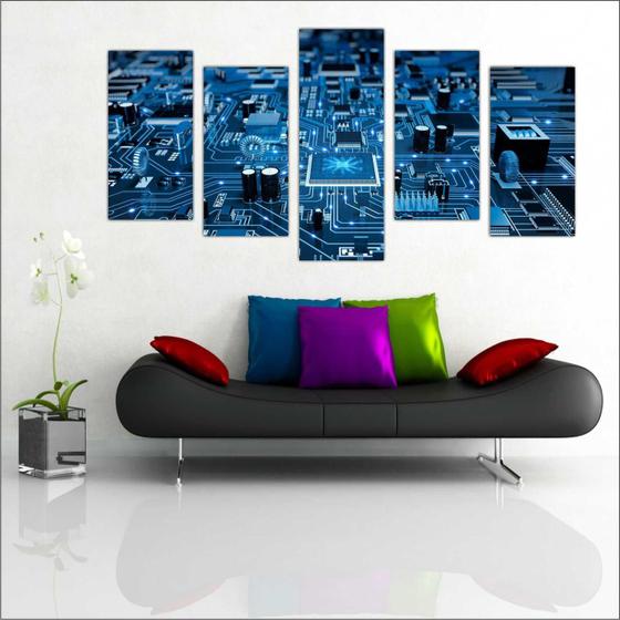 Imagem de Quadro Decorativo Informatica Eletrônica Decorações Salas 5 peças com Moldura