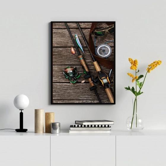 Imagem de Quadro Decorativo Instrumentos Pescaria 45x34cm - com vidro