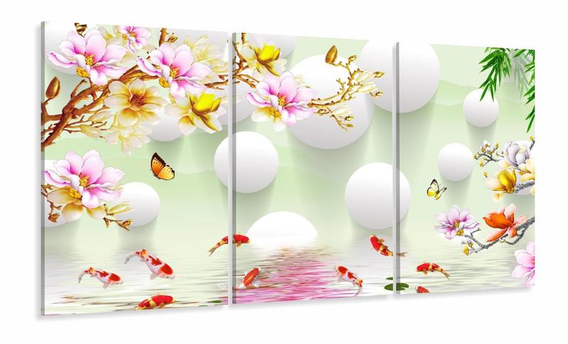 Imagem de Quadro Decorativo Japones Carpas e Flores Estilo 3d