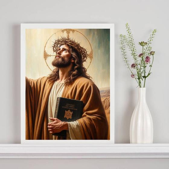 Imagem de Quadro Decorativo Jesus Com Bíblia 24x18cm