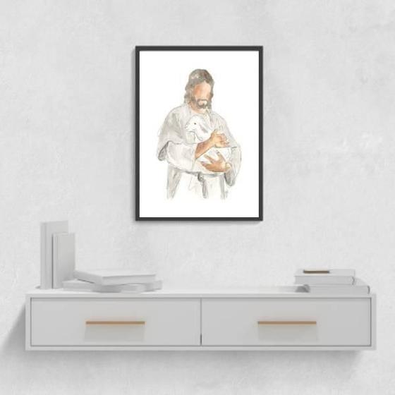 Imagem de Quadro Decorativo Jesus Com Cordeiro 24X18Cm - Preta