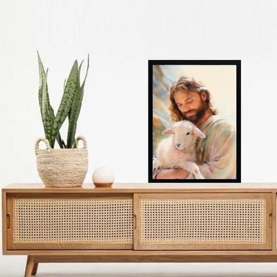 Imagem de Quadro Decorativo Jesus Com Ovelha 24X18Cm - Com Vidro