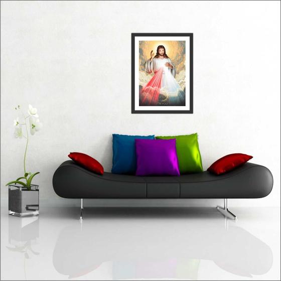 Imagem de Quadro Decorativo Jesus Cristo Divina Misericórdia Católico Religioso Salas Decorações Com Moldura