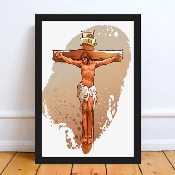 Imagem de Quadro Decorativo Jesus Cruxificado 45X34Cm Moldura Branca