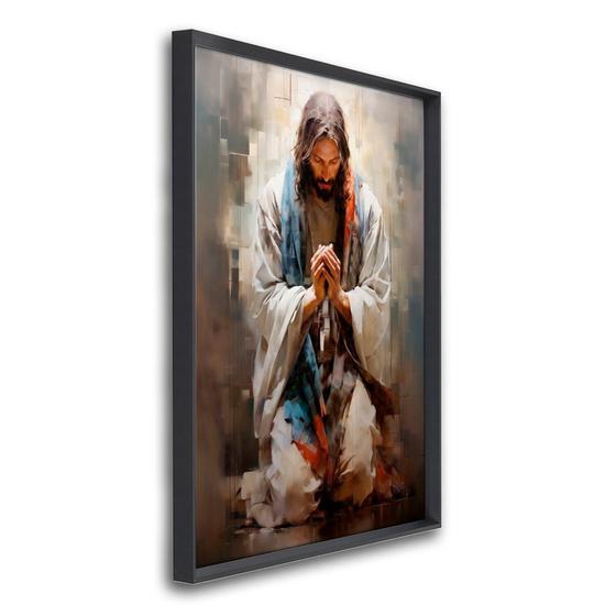 Imagem de Quadro Decorativo Jesus em Oração 1 Tela 60x90cm para Decorar, Igreja, Sala, Quarto Preto