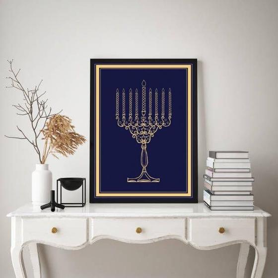 Imagem de Quadro Decorativo Judaico Menorah 45x34cm - Moldura Branca