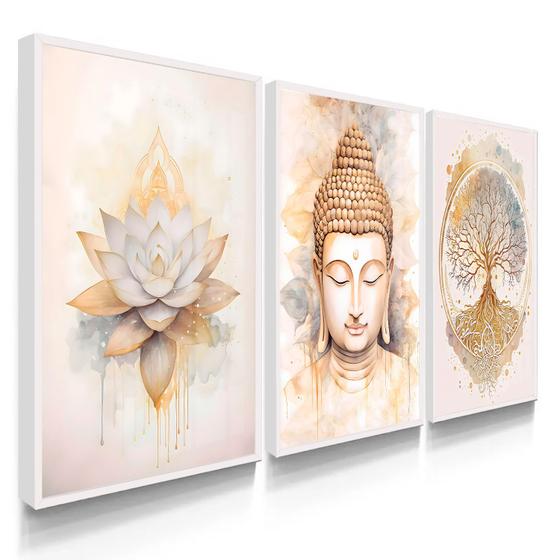 Imagem de Quadro Decorativo Kit Buda Lótus Amor 55x40 Com Vidros 