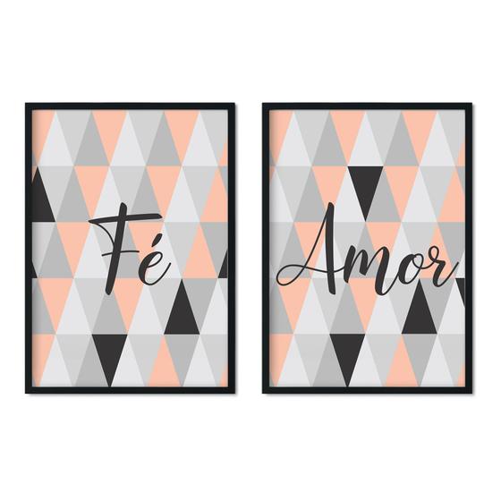 Imagem de Quadro Decorativo Kit C/02  Fé e Amor Frases Sala Quarto Escritório 71X43