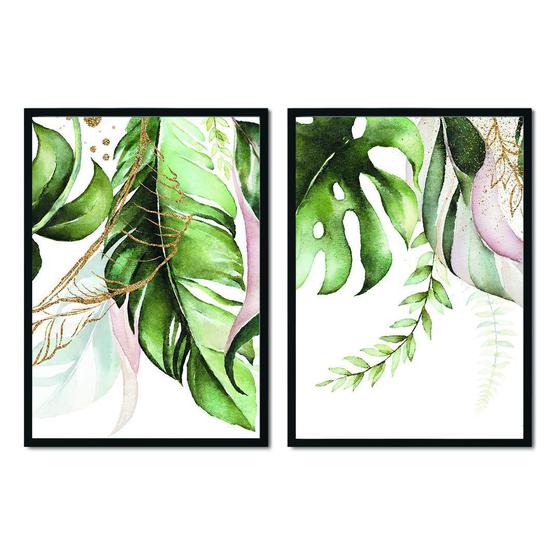 Imagem de Quadro Decorativo Kit C/02 Folhagens Costela de Adão Sala Quarto Escritório 71X43