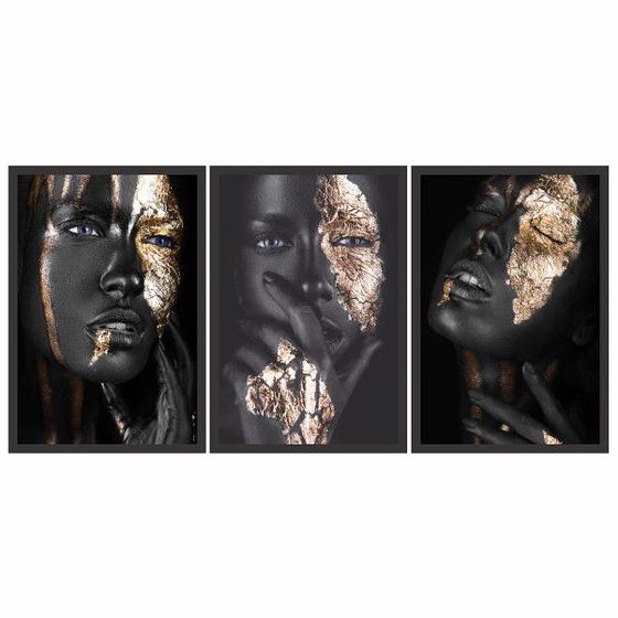 Imagem de Quadro Decorativo Kit Mulher Black e Gold 60x40 Sala Quarto