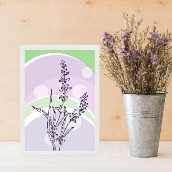 Imagem de Quadro Decorativo Lavanda - Lilás e Verde 24x18cm - com vidro