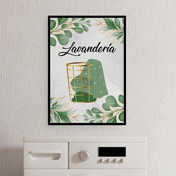 Imagem de Quadro Decorativo Lavanderia Folhas 45x34cm - com vidro