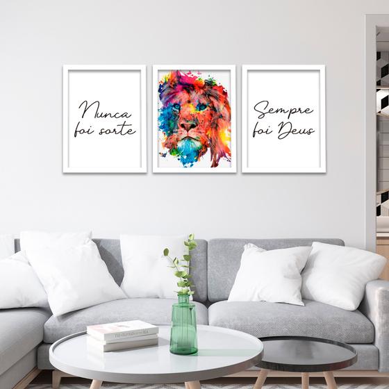 Imagem de Quadro Decorativo Leão de Judá Moldura Grande Sala Quarto Nunca Foi Sorte Sempre Foi Deus