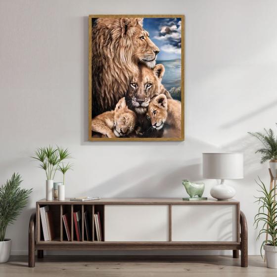 Imagem de Quadro Decorativo Leão Leoa e Filhotes Animal 005 40x60
