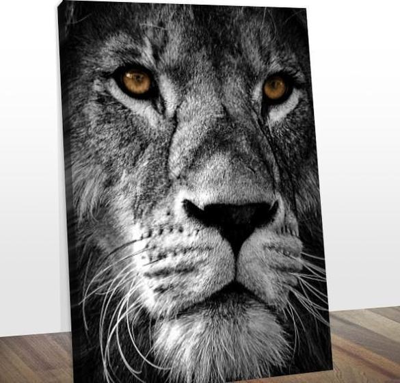 Imagem de Quadro Decorativo Leão Preto E Branco Grande 60X80Cm