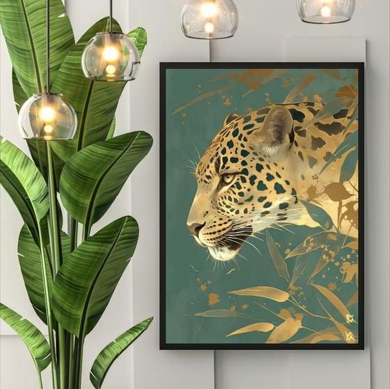 Imagem de Quadro Decorativo Leopardo Dourado 24X18Cm