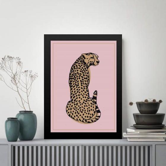 Imagem de Quadro Decorativo Leopardo Fundo Rosa 33x24cm