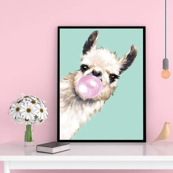 Imagem de Quadro Decorativo Lhama Bubble Gum 33X24 C/Vidro - Preta