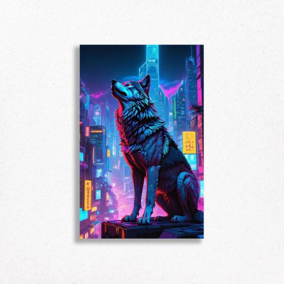 Imagem de Quadro Decorativo Lobo Galáxia Espaço Japão Neon Cyberpunk