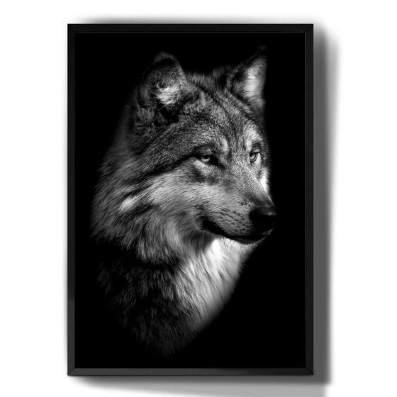 Imagem de Quadro Decorativo Lobo Natureza Animais Fundo Preto