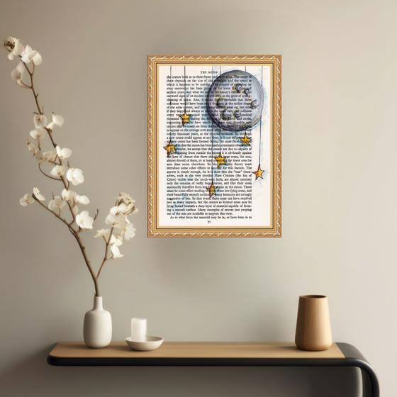 Imagem de Quadro Decorativo Lua e Estrelas Vintage 33x24cm - com vidro