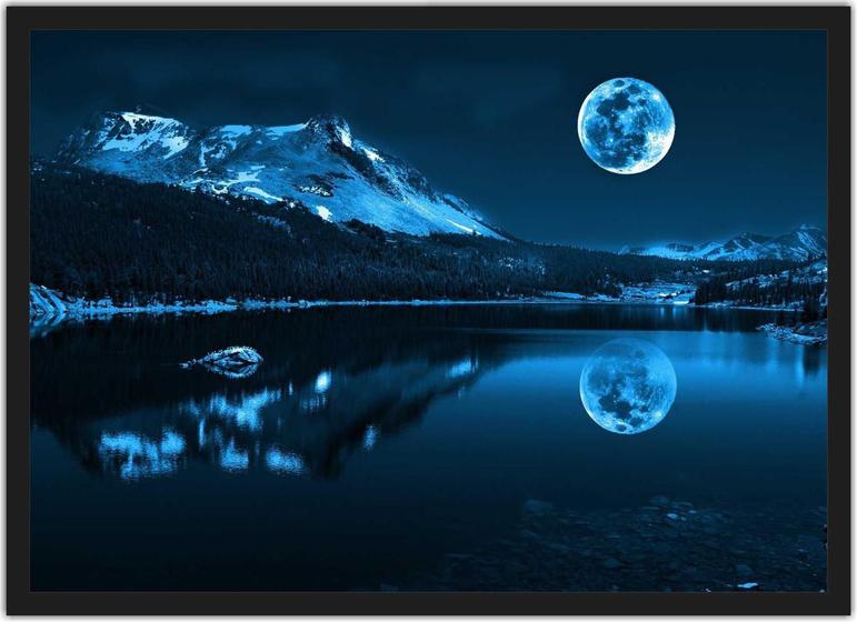 Imagem de Quadro Decorativo Lua Noite Lago Árvores Paisagem Natureza Decorações Com Moldura G2