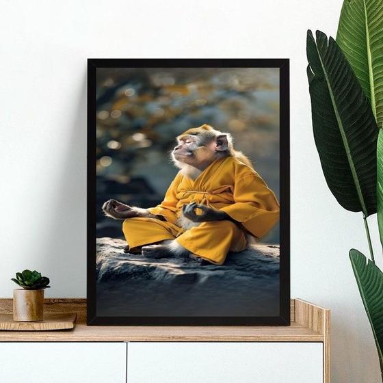 Imagem de Quadro Decorativo Macaco Meditando 33x24cm - com vidro